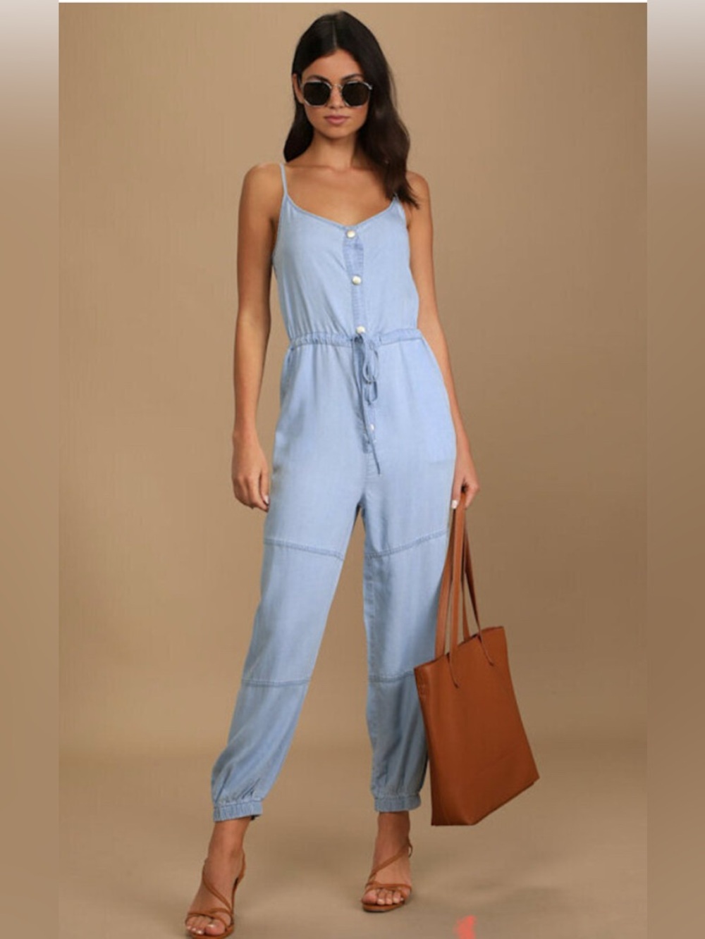 Lulus chambray denim jogger jumpsuit